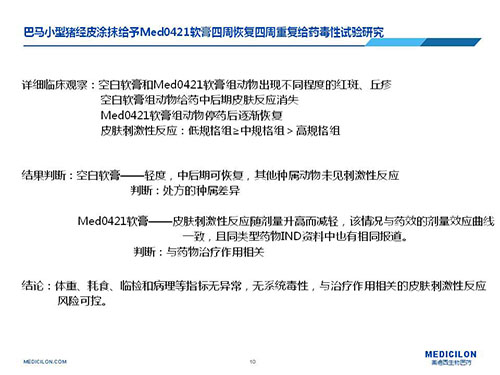 巴马小型猪经皮涂抹给予Med0421软膏，，，，周围恢复、周围重复给药毒性试验研究