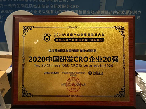 2020中国研发CRO企业20强 BBIN游戏